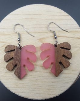 Kolczyki LIŚCIE MONSTERY RÓŻOWE