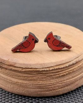 Kolczyki drewniane PTAKI CZERWONE