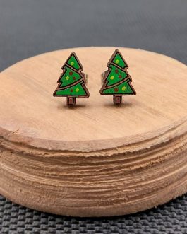 Kolczyki drewniane CHOINKI Z BOMBKAMI