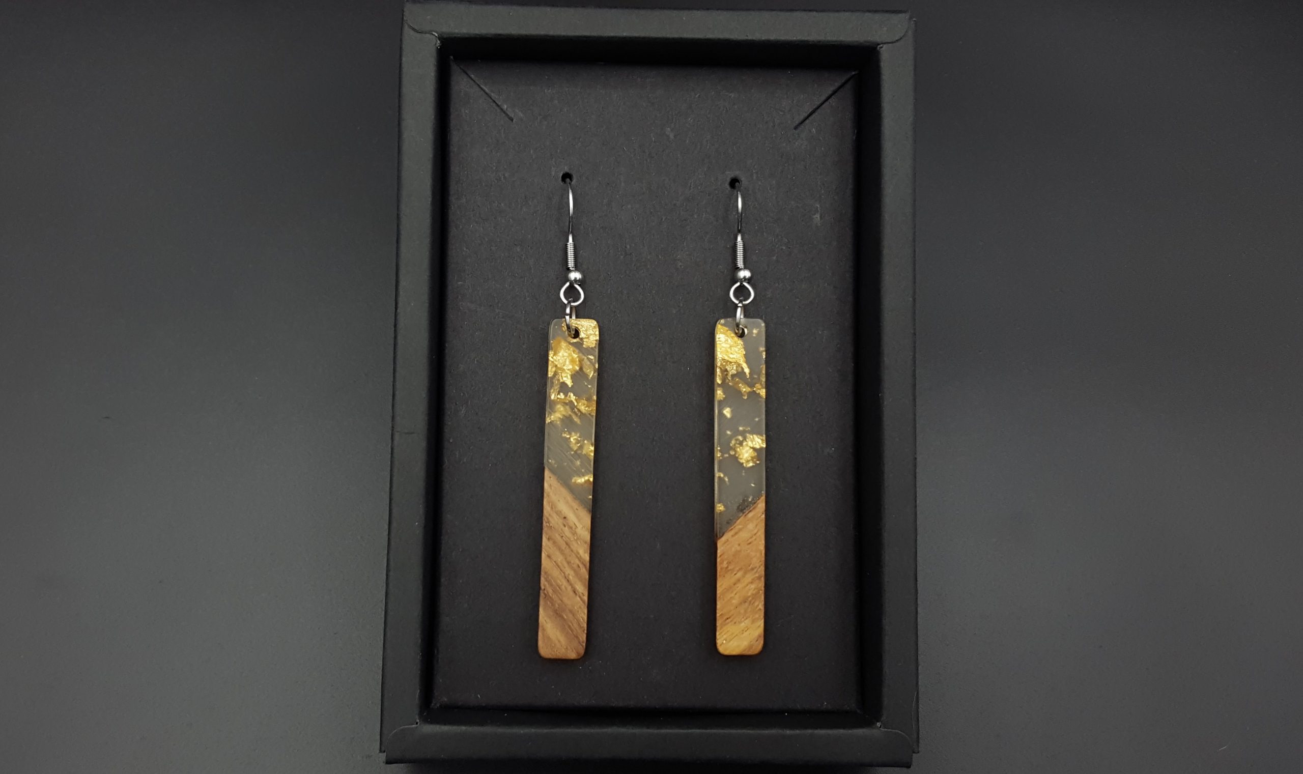 Kolczyki PROSTOKĄTY DŁUGIE ZE ZŁOTKIEM - obrazek 2