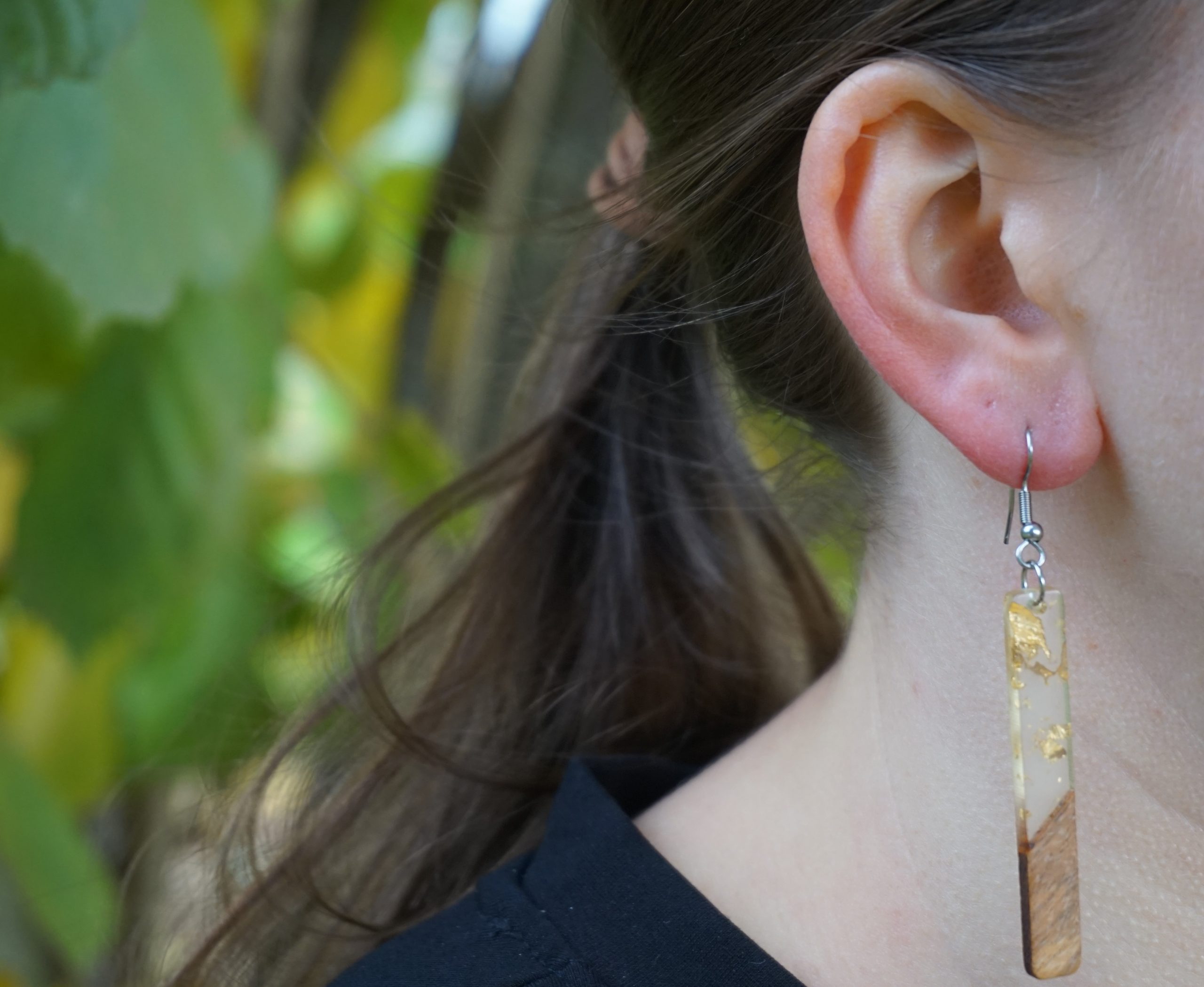 Kolczyki PROSTOKĄTY DŁUGIE ZE ZŁOTKIEM - obrazek 4