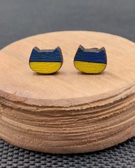 Kolczyki drewniane KOTY GRANATOWO-ŻÓŁTE