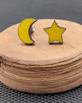 Kolczyki drewniane KSIĘŻYC I GWIAZDA