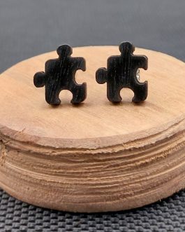 Kolczyki drewniane PUZZLE CZARNE