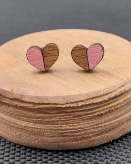 Kolczyki drewniane SERCA RÓŻOWE
