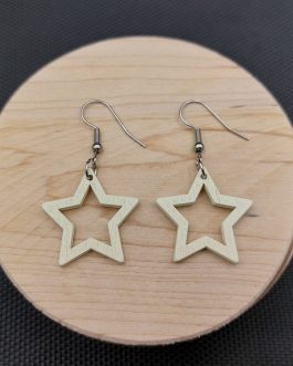 Kolczyki drewniane GWIAZDKI BIAŁE