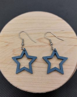 Kolczyki drewniane GWIAZDKI NIEBIESKIE