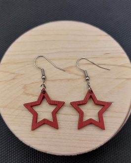 Kolczyki drewniane GWIAZDKI CZERWONE