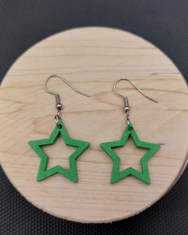 Kolczyki drewniane GWIAZDKI ZIELONE JASNE