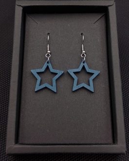 Kolczyki drewniane GWIAZDKI NIEBIESKIE