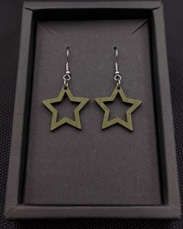 Kolczyki drewniane GWIAZDKI ZIELONE CIEMNE