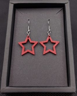 Kolczyki drewniane GWIAZDKI CZERWONE