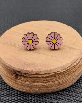 Kolczyki drewniane MARGARETKI RÓŻOWE