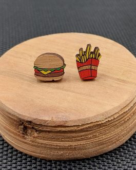 Kolczyki drewniane HAMBURGER I FRYTKI