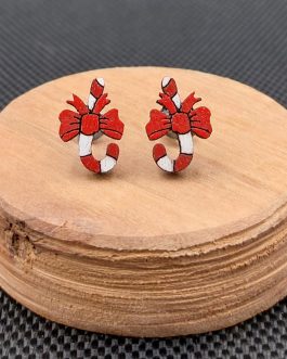 Kolczyki drewniane ŚWIĄTECZNE LASKI CUKROWE