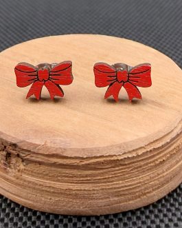 Kolczyki drewniane KOKARDY CZERWONE