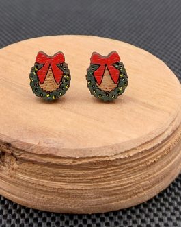 Kolczyki drewniane ŚWIĄTECZNY WIANEK