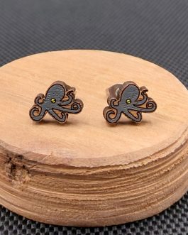 Kolczyki drewniane OŚMIORNICE SZARE