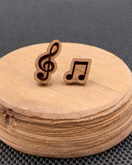Kolczyki drewniane asymetryczne KLUCZ WIOLINOWY I NUTY