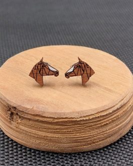 Kolczyki drewniane KONIE BRĄZOWE Z BIAŁĄ STRZAŁKĄ