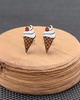 Kolczyki drewniane LODY W ROŻKU